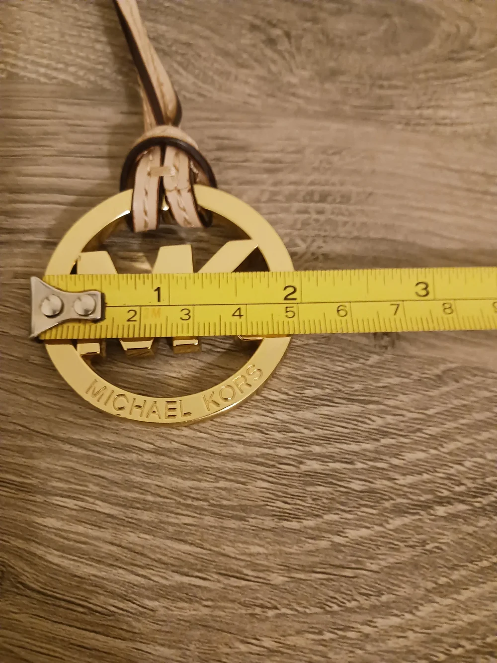 Michael Kors Gold and Beige MK Logo Leather Purse Charm 2